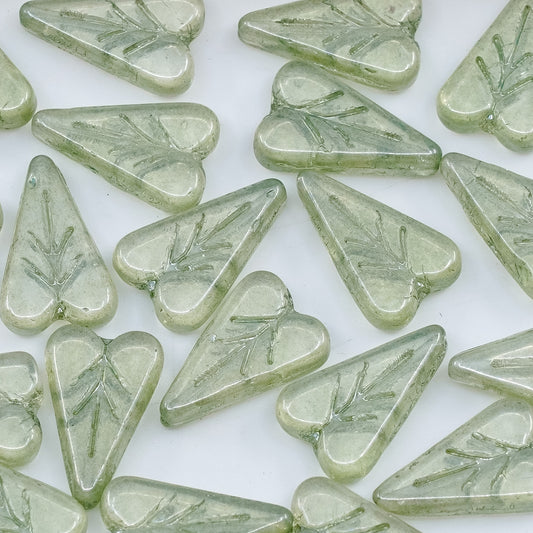 OUTLET 250g/50g Heart Leaf Bead, 16 x 11 mm, Crystal Luster Green Full Coated (00030-14457), Glass, Czech Republic