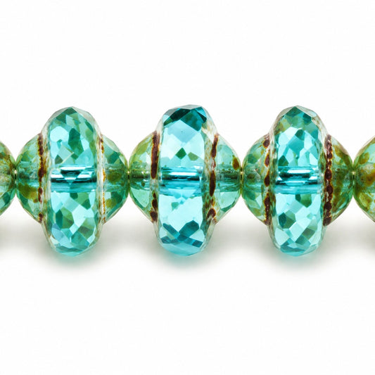 Faceted Special Cut Beads Ufo, Transparent Aqua Picasso (60010-43400), Glass, Czech Republic