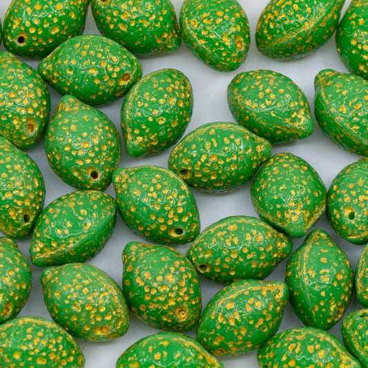 OUTLET 250g/50g Lemon Beads, 14 x 10 mm, Opaque Green Gold Lined 5119 (53320-54302), Glass, Czech Republic