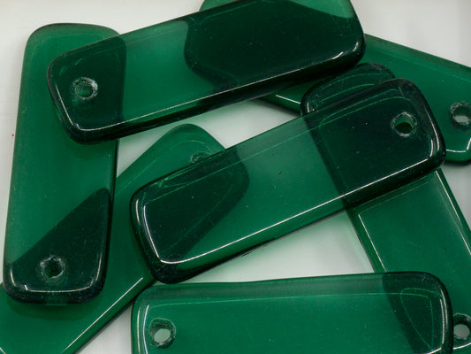 アウトレット 50g 長方形ペンダントビーズ、30 x 10 mm、ダークグリーン (50720)、ガラス、チェコ