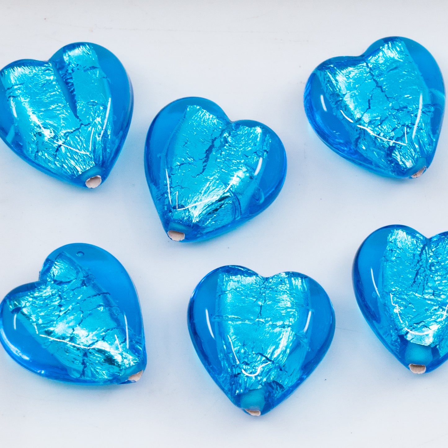 OUTLET 1 pcs Lampwork Handmade Heart Beads, 15 x 15 mm, Blue Silver (blue-silver), Glass, Czech Republic