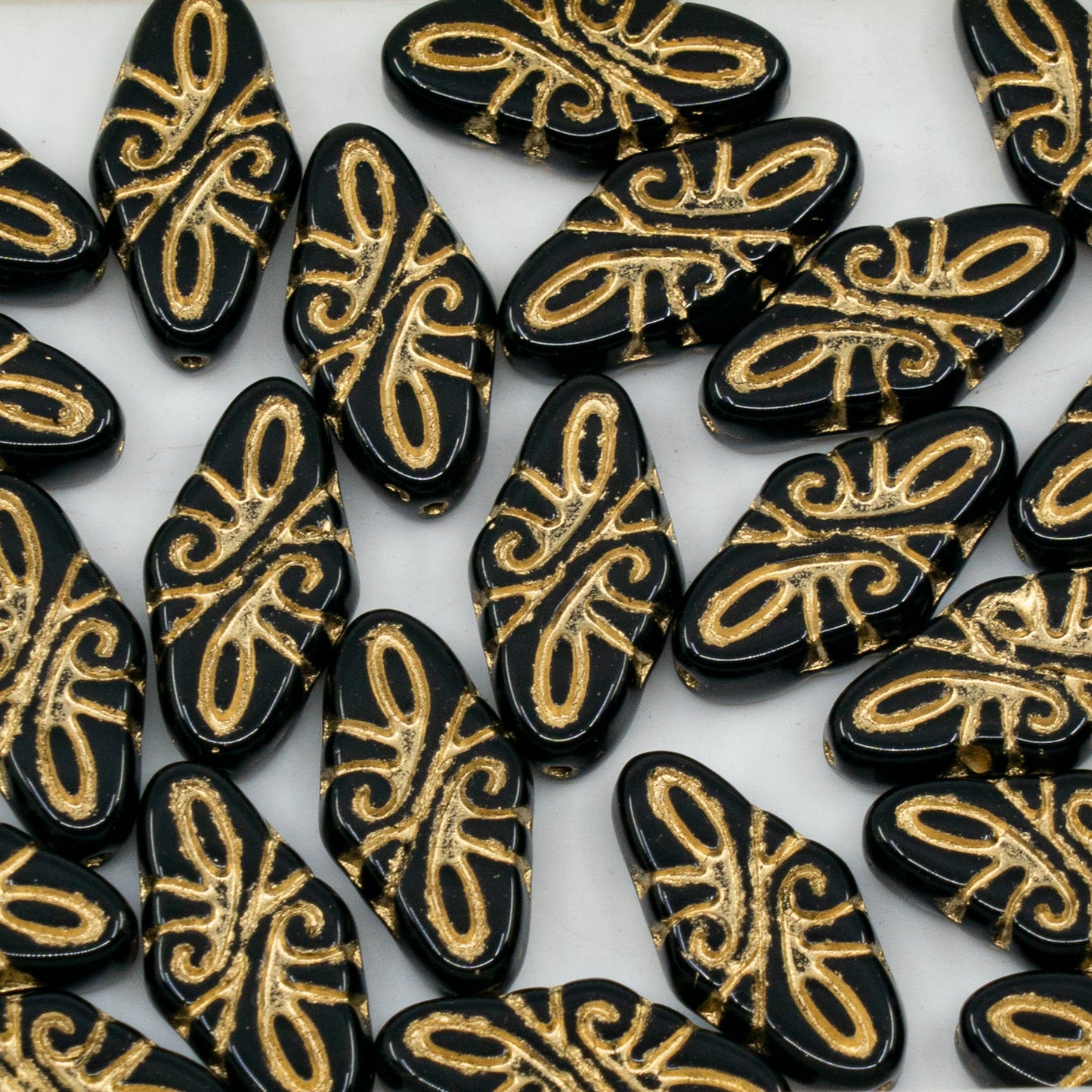 OUTLET 250g/50g Arabesque Beads, 19 x 9 mm, Black Gold Lined (23980-54302), Glass, Czech Republic