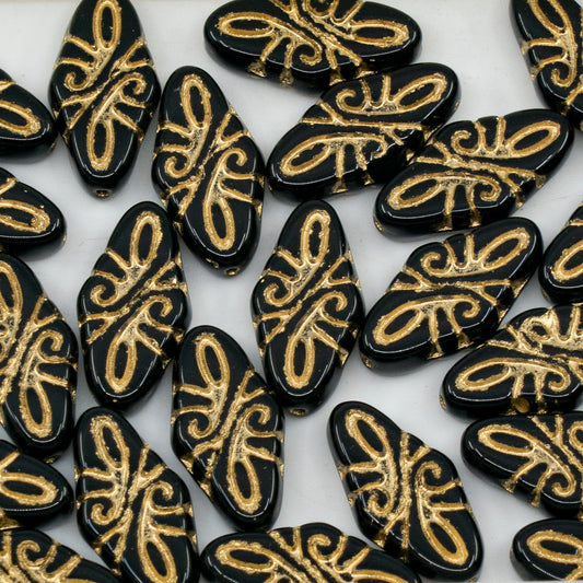 OUTLET 250g/50g Arabesque Beads, 19 x 9 mm, Black Gold Lined (23980-54302), Glass, Czech Republic