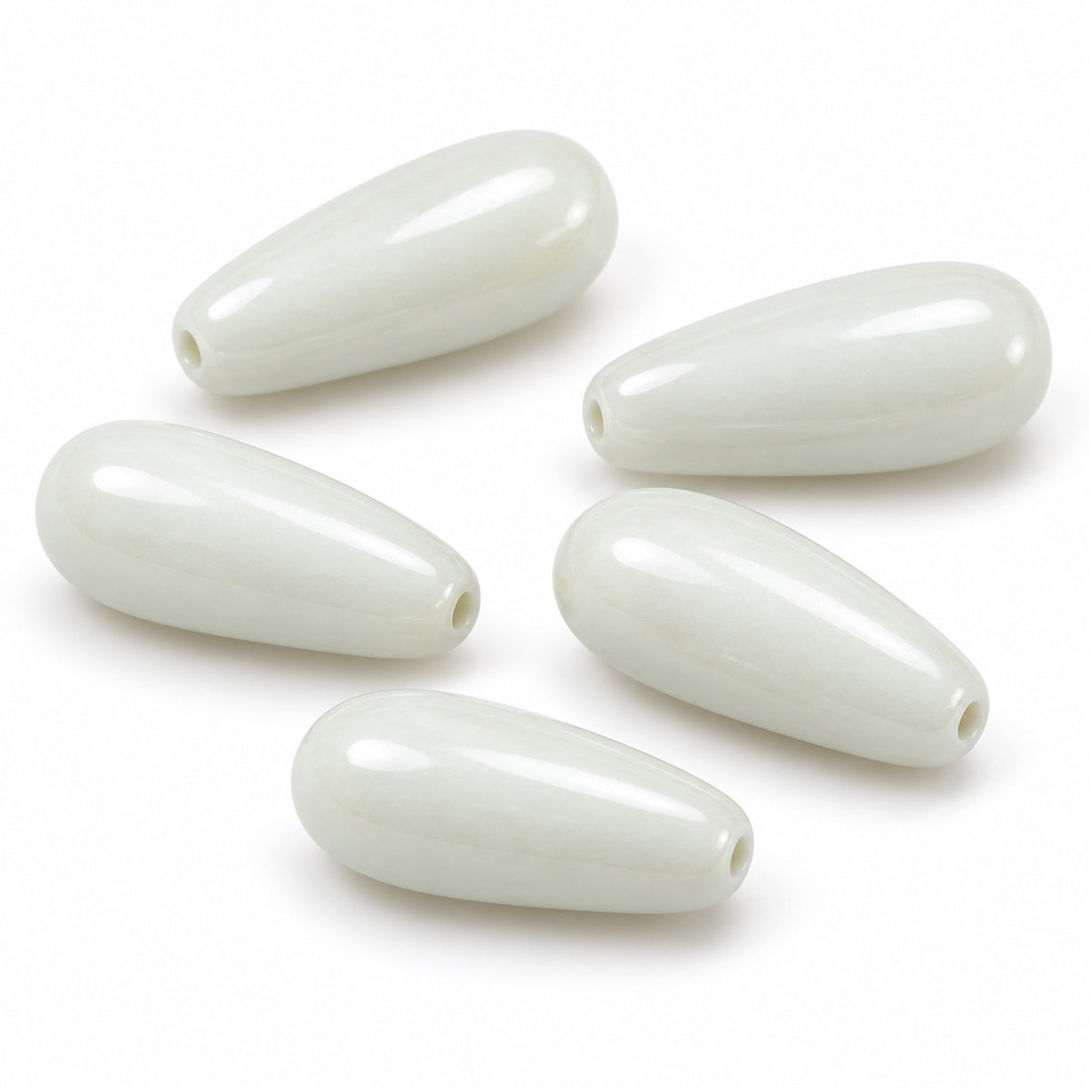 Pear Drop Beads, Chalk White Luster Green Full Coated (03000-14457), Glass, Czech Republic