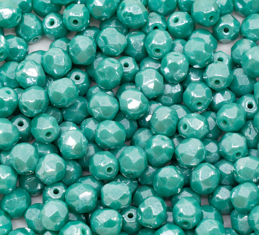 OUTLET 10 grams Faceted Round Fire Polished Beads, 6 x 6 mm, Turquoise Hematite (63130-14400), Glass, Czech Republic