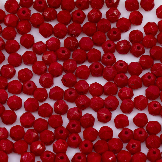 OUTLET 250g/50g Rough English Cut Beads, 4 x 4 mm, Opaque Red (93200), Glass, Czech Republic