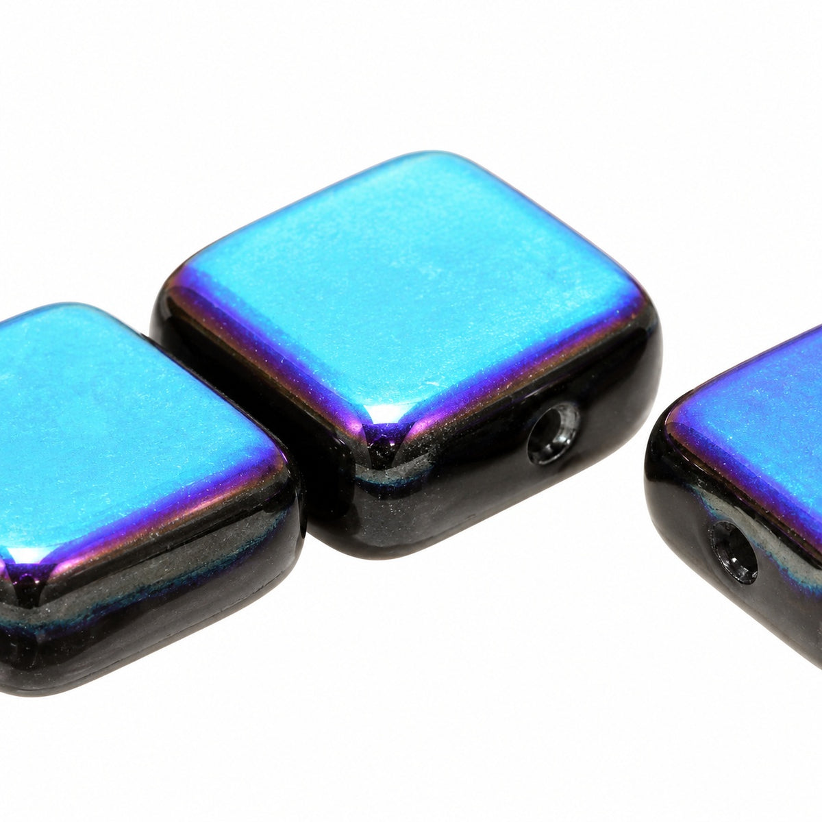 2-Hole Tile Beads, Black Ab (23980-28701), Glass, Czech Republic