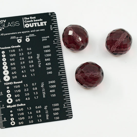 奥特莱斯 10 克多面圆形火抛光珠，紫水晶 (20060)，玻璃，捷克共和国