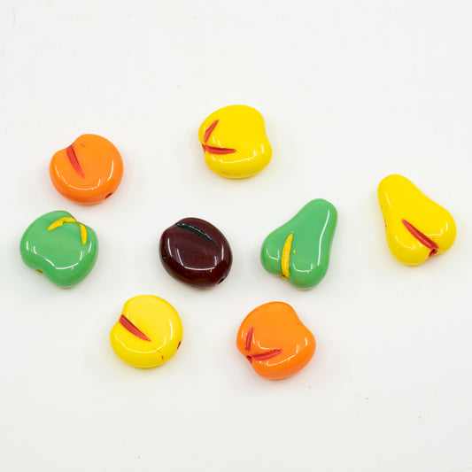 アウトレット 10グラム プレスフルーツビーズ、サイズミックス、ミックスカラー（MIX）、ガラス、チェコ共和国