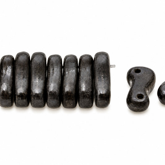 2-Hole Pressed Beads, Black Matte (23980-84110), Glass, Czech Republic
