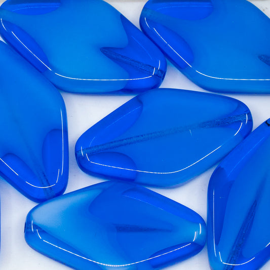 OUTLET 10 grams Flat Fhombus Beads, 35 x 20 mm, Mix White Blue (06308), Glass, Czech Republic