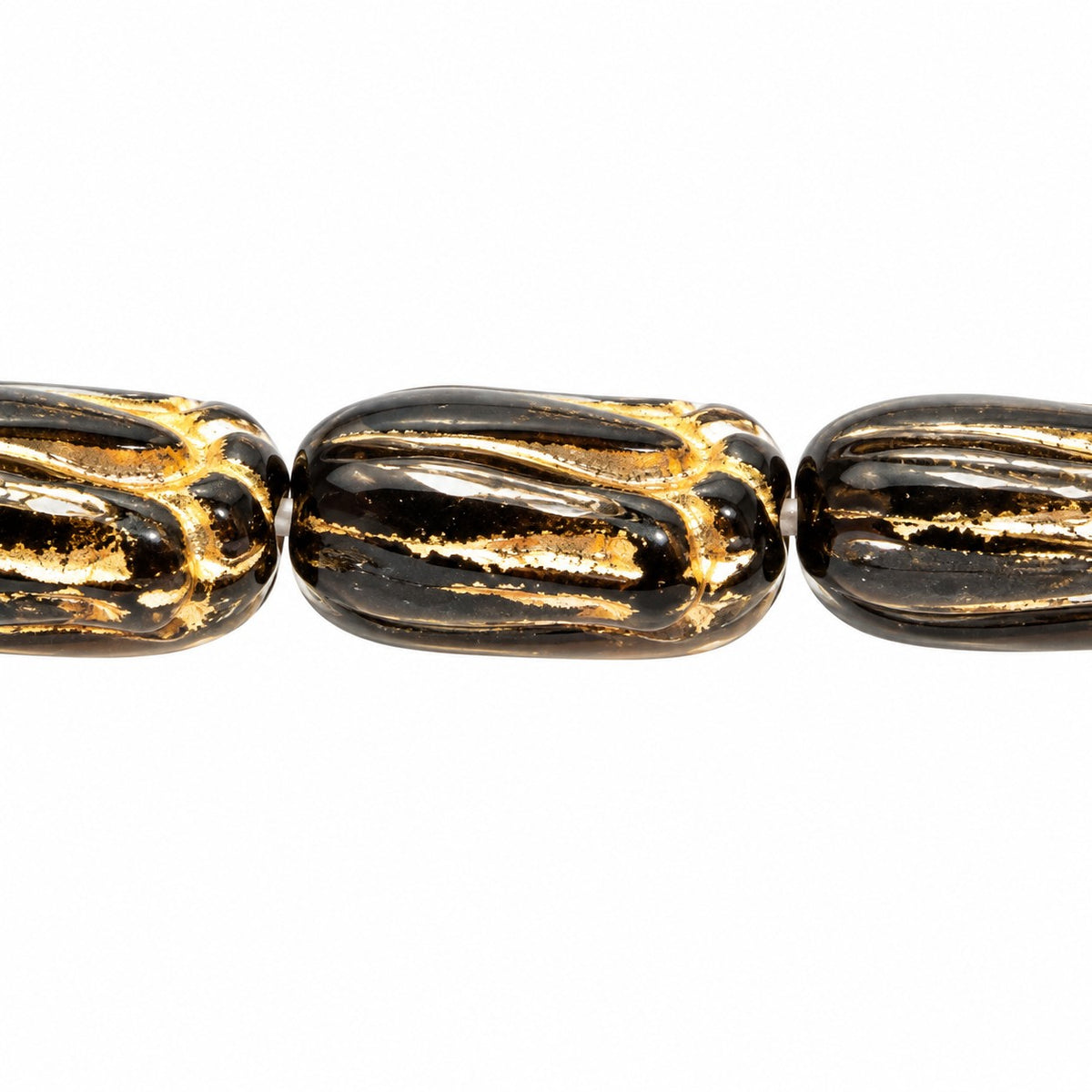 Tulip Flower Beads, Black Gold Lined (23980-54202), Glass, Czech Republic