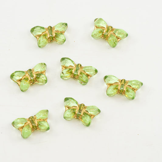 OUTLET 10 grams Simple Butterfly Pressed Glass Beads, 20 x 12 mm, Transparent Green Gold Lined (50800-54202), Glass, Czech Republic
