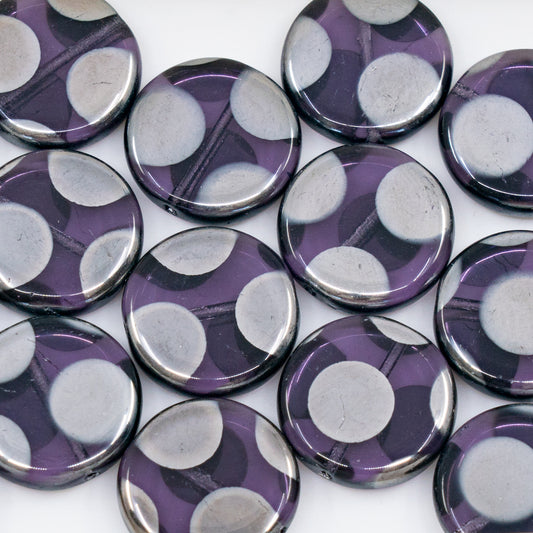 OUTLET 250g/50g Coin Beads, 17 x 17 mm, Transparent Light Amethyst Silver Dot (20310-SILVER-DOT), Glass, Czech Republic