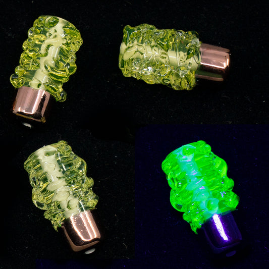 OUTLET 1 pcs Lampwork Cylinder Beads, 20 x 8 mm, Fluffy Transparent Yellow Bronze (00544-80130-b), Glass, Czech Republic