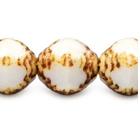 Wasp Special Cut Faceted Fire Polished Beads, Chalk White Stain Strong (03000-86805), Glass, Czech Republic