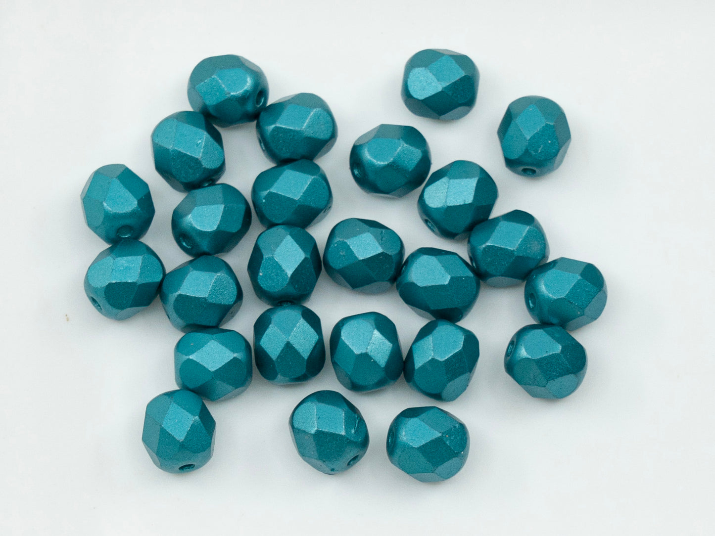 Facted Fire Polish Round Beads Pastel Emerald  (25043), Glass, Czech Republic