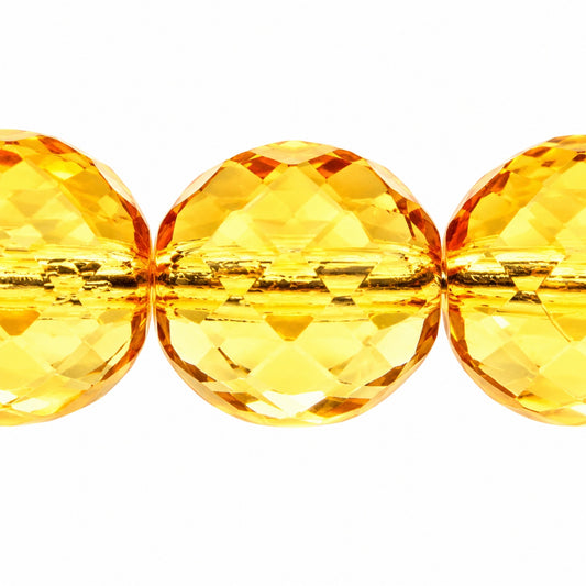Faceted Round Fire Polished Beads, Transparent Light Topaz Yellow (10020), Glass, Czech Republic