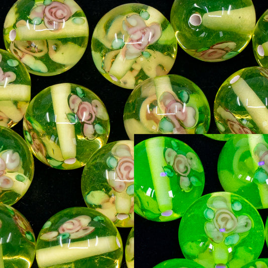 清仓 1个灯工圆珠，14 x 14毫米，透明黄 (0001-80130-pink)，玻璃，捷克共和国