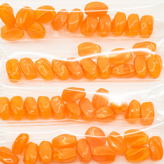 OUTLET 10 grams Turned Peeled Oval Beads, 11 x 7 mm, Opal Silky Orange (97012), Glass, Czech Republic