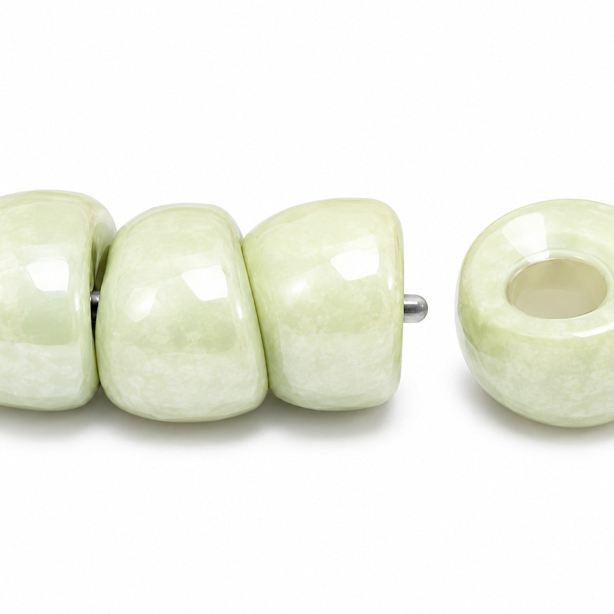 Large Hole Assymetrical Beads, Chalk White Luster Green Full Coated (03000-14457), Glass, Czech Republic