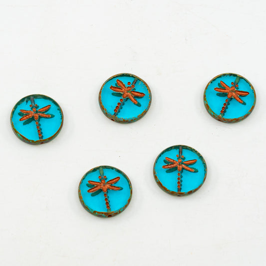 OUTLET 10 grams Table Cut Dragonfly Beads, 17 x 17 mm, Aqua Blue Copper Lined (AQUAB-54200), Glass, Czech Republic