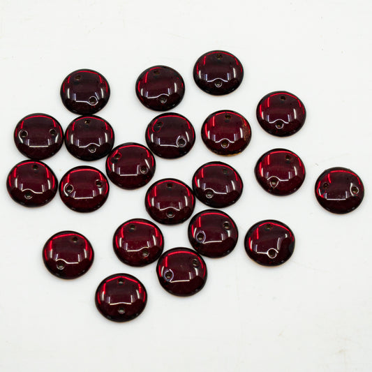 アウトレット 10グラム プレスカボション（穴なし）、45972 x mm、ルビーレッド F 2穴ルー（ruby-red-F-2hole-rou）、ガラス、チェコ共和国