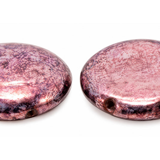 2-Hole Coin Beads, Chalk White Purple (03000-15726), Glass, Czech Republic