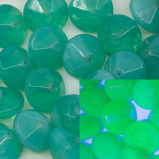 OUTLET 10 grams Rivoili Beads, 14 x 14 mm, Turquoise Opal, Glass, Czech Republic