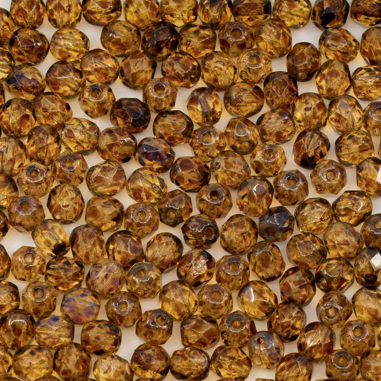 アウトレット 250g ファセット加工 ファイアポリッシュ ラウンドビーズ 5 x 5 mm クリスタルトラバーチン (00030-86800) ガラス チェコ共和国