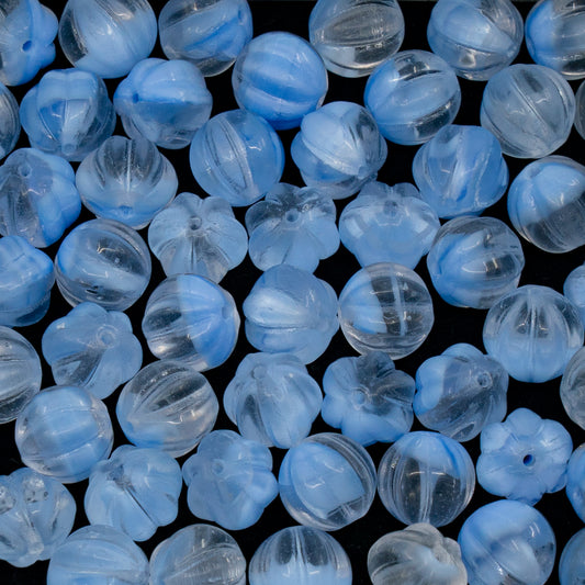 OUTLET 250g Melon Beads, 8 x 8 mm, Crystal Blue Mixed (36018), Glass, Czech Republic