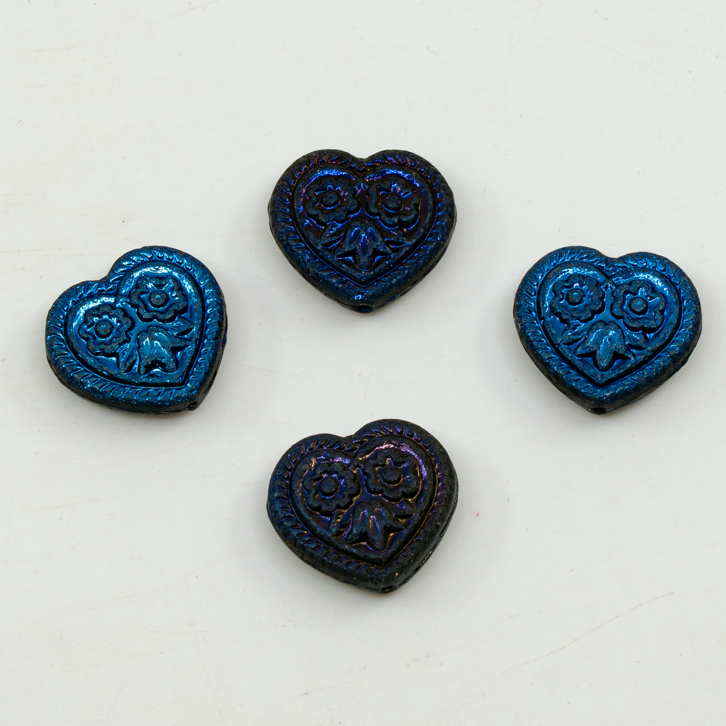 OUTLET 10 grams Heart With Folklore Flowers Beads, 17 x 17 mm, Crystal 22201 (00030-22201), Glass, Czech Republic