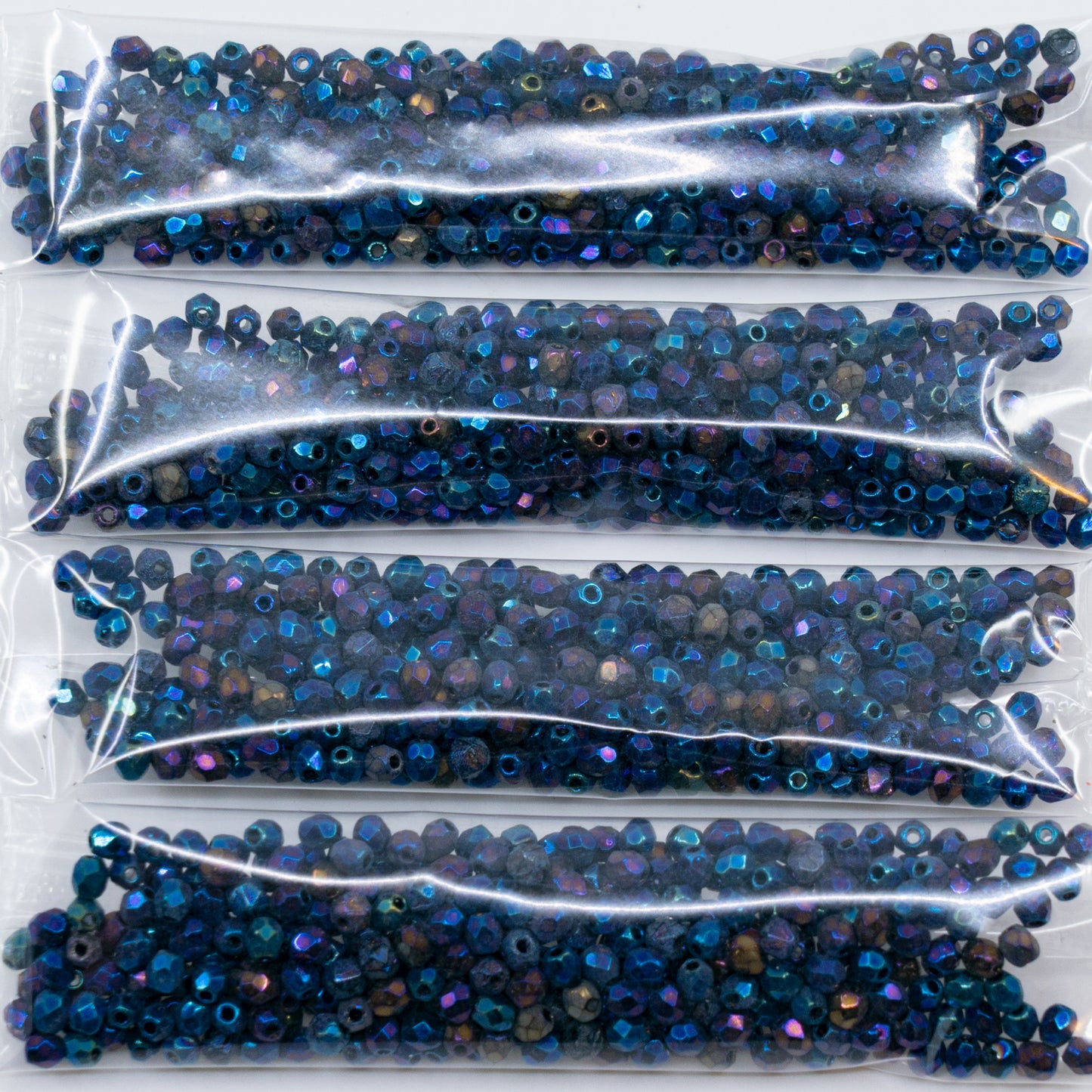 OUTLET 10 grams Faceted Round Fire Polished Beads, 3 x 3 mm, Black Blue Iris (23980-21435), Glass, Czech Republic
