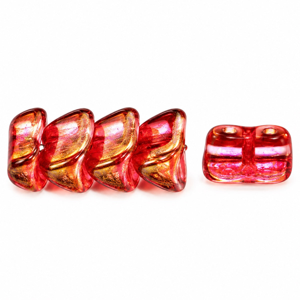 Dome Beads With Middle Hole, Crystal Luster Red Full Coated (00030-14495), Glass, Czech Republic