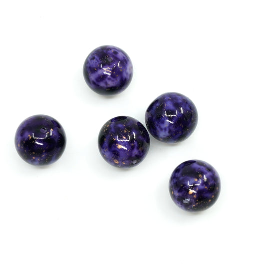 OUTLET 10 grams Round Druck Beads, Purple Gold Splash (purple-gold-splash), Glass, Czech Republic