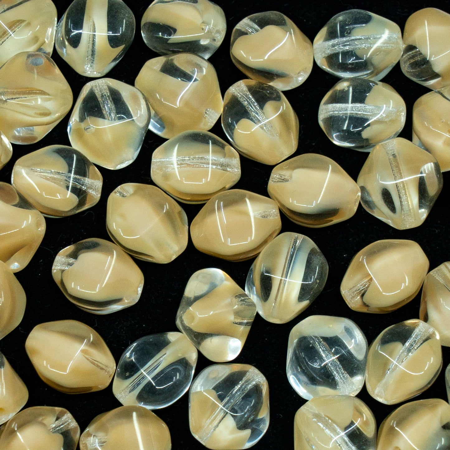 OUTLET 10 grams Stone-Like Shaped Beads, 10 x 8 mm, Mixed Crystal Beige (mixed-crystal-beige), Glass, Czech Republic