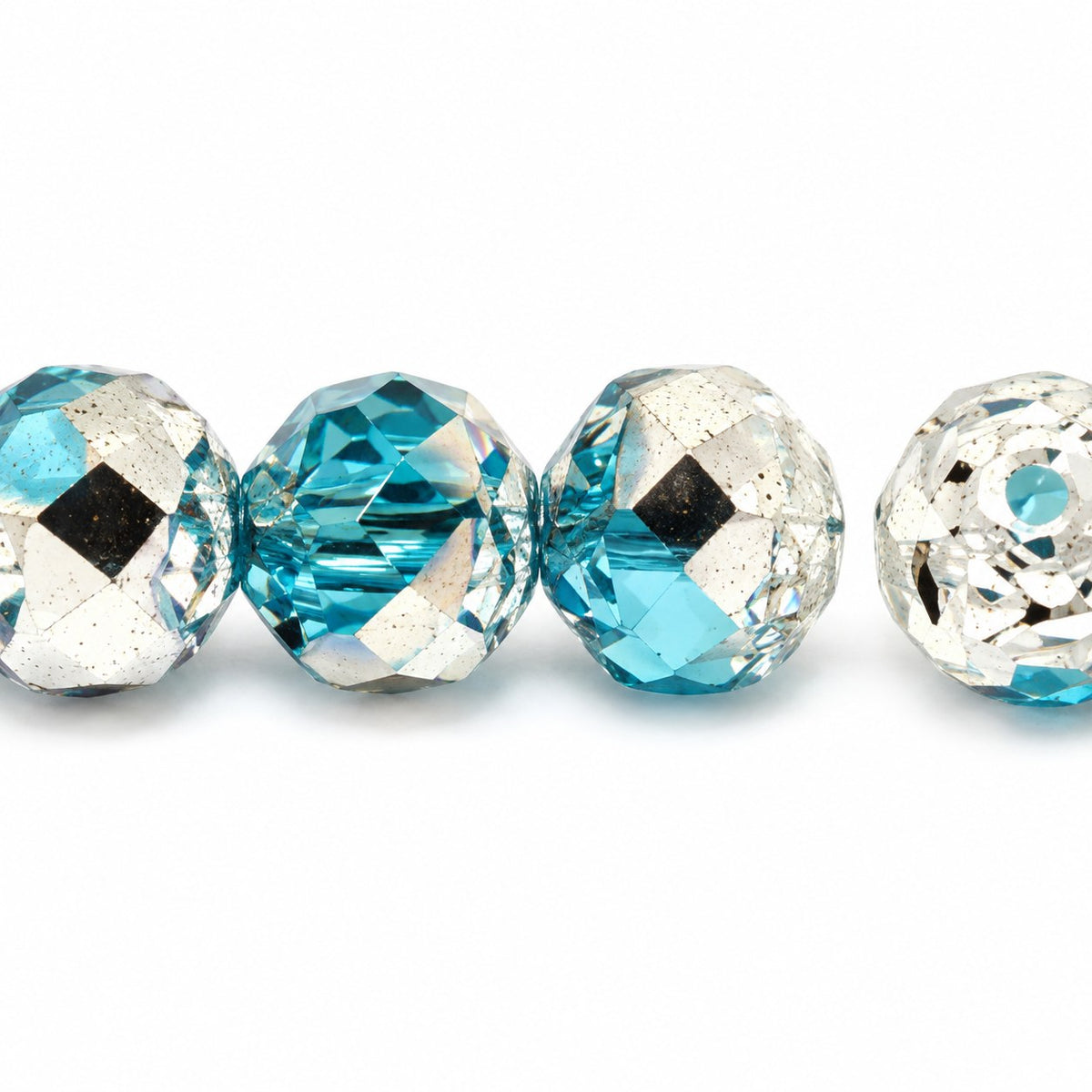 Faceted Fire Polished Beads Special Cut, Transparent Aqua Crystal Silver Half Coating (60040-27001), Glass, Czech Republic