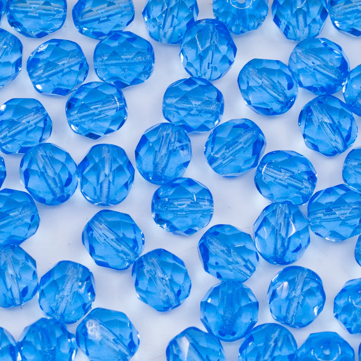 OUTLET 250g/50g Faceted Round Fire Polished Beads, 8 x 8 mm, Transparent Blue (30020), Glass, Czech Republic