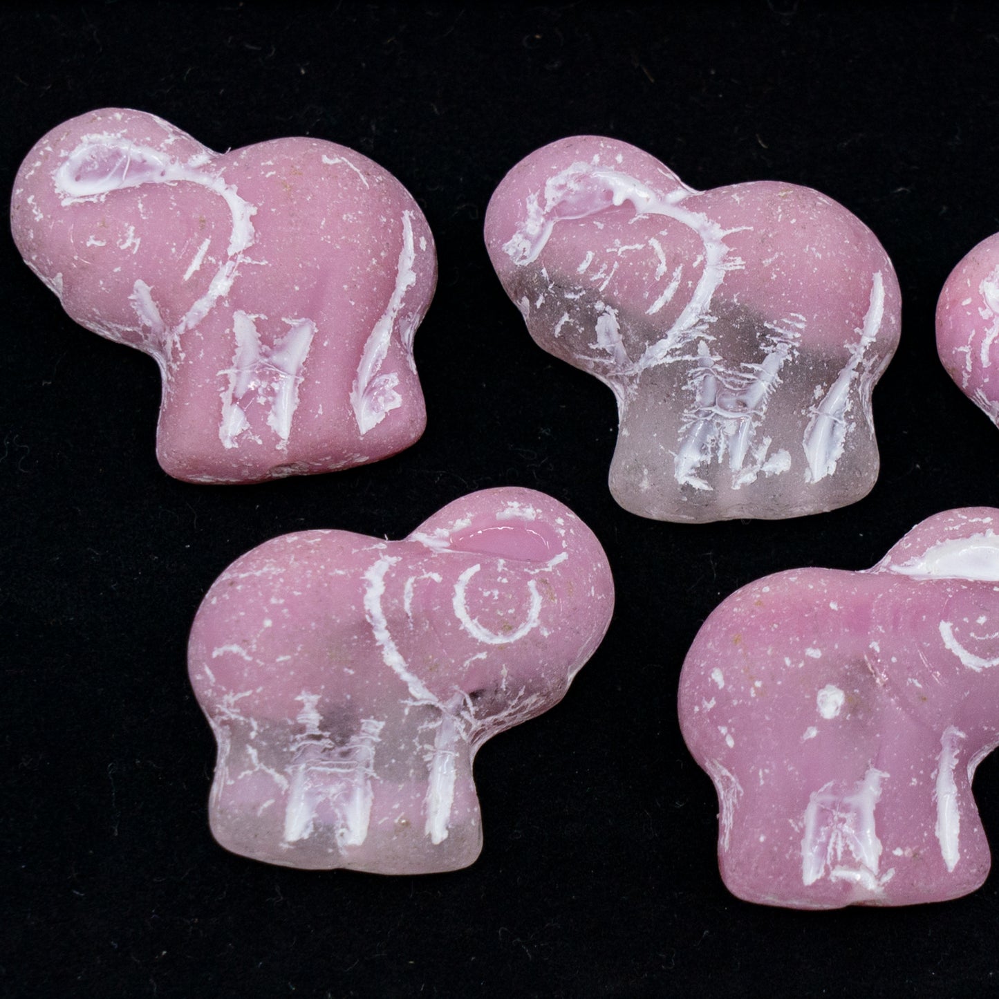 OUTLET 250g/50g Elephant Beads, 20 x 21 mm, Opaque Pink Matte White Lined (76028-84100-46401), Glass, Czech Republic