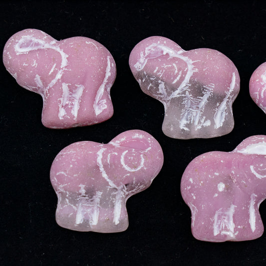OUTLET 250g/50g Elephant Beads, 20 x 21 mm, Opaque Pink Matte White Lined (76028-84100-46401), Glass, Czech Republic