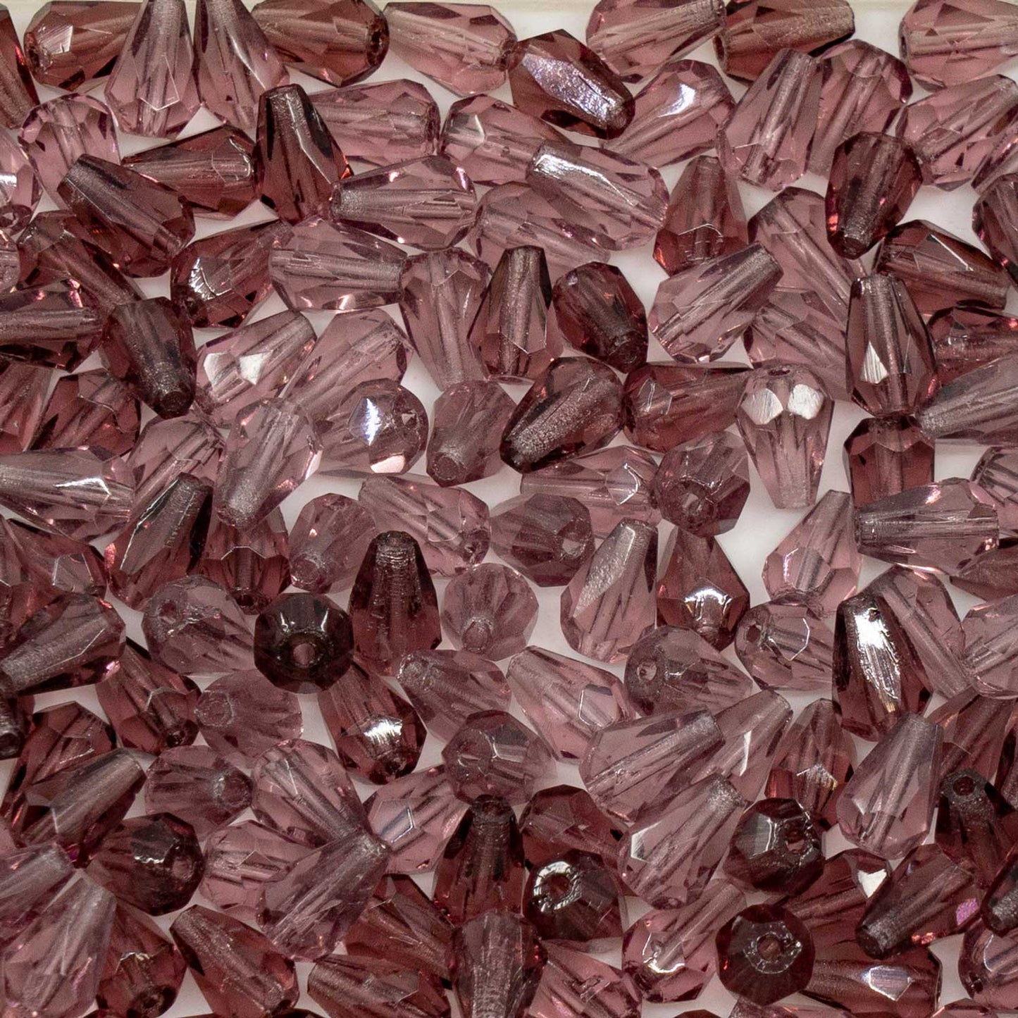 OUTLET 250g Pear Teardrop Beads Faceted Fire Polished, 7 x 5 mm, Transparent Light Amethyst (00030-81800), Glass, Czech Republic