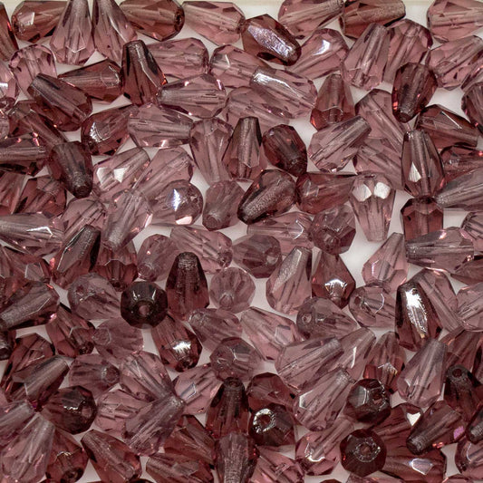 OUTLET 250 克梨形泪珠刻面火抛光，7 x 5 毫米，透明浅紫水晶 (00030-81800)，玻璃，捷克共和国