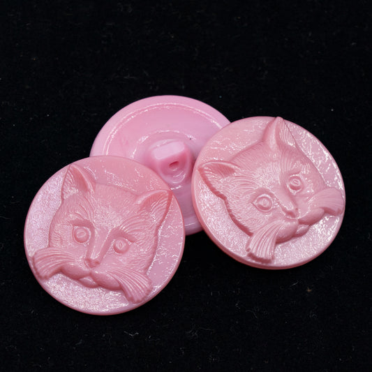 OUTLET 1 pc Czech Glass Handmade Button, s12 / 27 mm, Pink Cat, Glass, Czech Republic