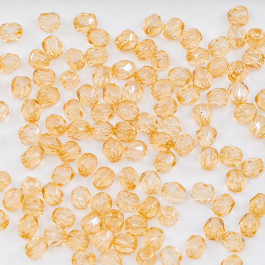 OUTLET 10 grams Faceted Round Fire Polished Beads, 4 x 4 mm, Beige (beige), Glass, Czech Republic