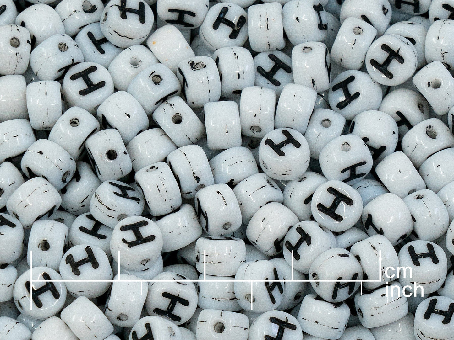 OUTLET 250g Pressed Czech Glass Letter Number Beads, 6 x 6 mm, (h), White Black Lined, Glass, Czech Republic
