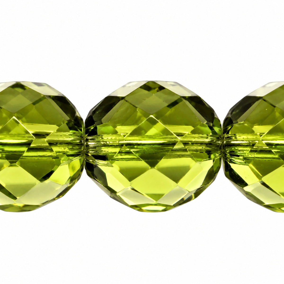 Faceted Round Fire Polished Beads, Transparent Green (50240), Glass, Czech Republic