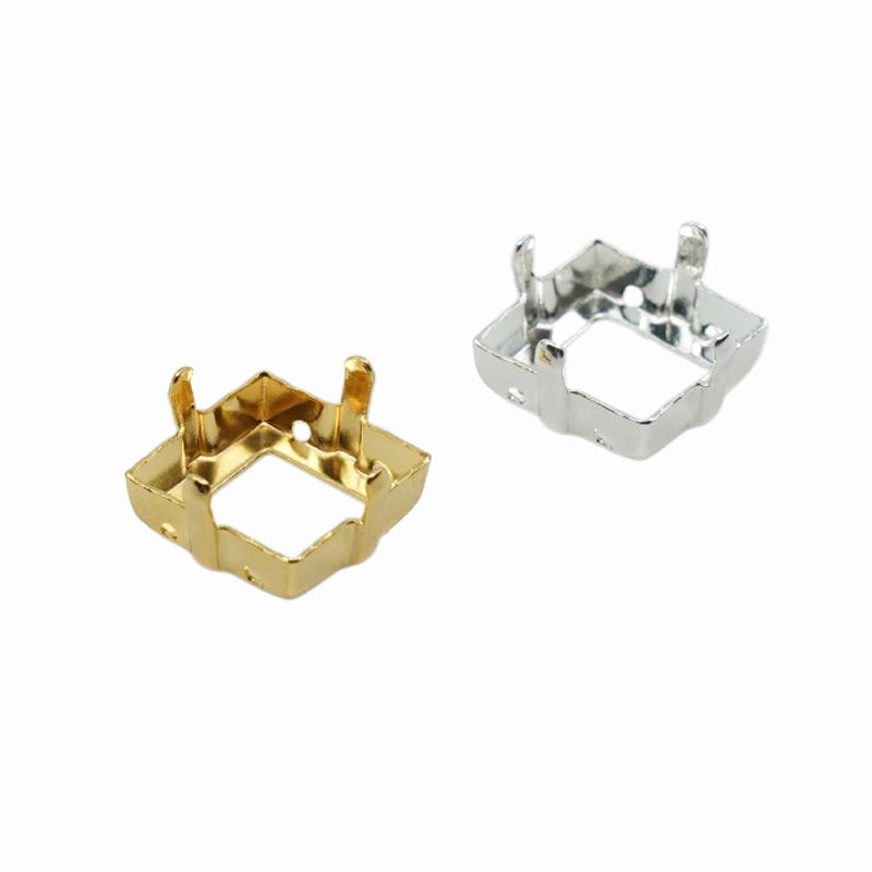 Square Metal Settings with Prongs for Stone Glass Crystals with Pendant Loop - Different colors and Sizes