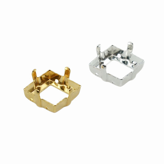 Square Metal Settings with Prongs for Stone Glass Crystals - Different colors and Sizes - For sewing / soldering