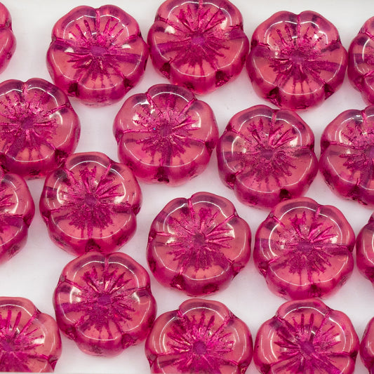 OUTLET 50g Hawaiian Flower Beads, 14 x 14 mm, Opal Pink 54570 (71010-54570), Glass, Czech Republic
