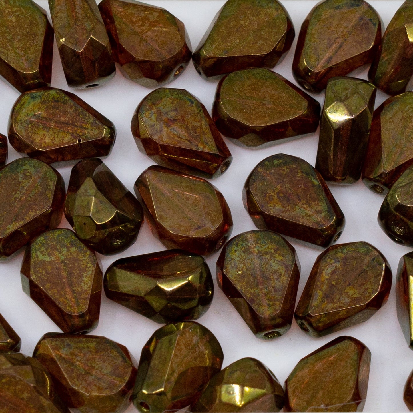 OUTLET 10 grams Faceted Drop Beads, 13 x 10 mm, Transparent Light Topaz Yellow Bronze (10020-14415), Glass, Czech Republic